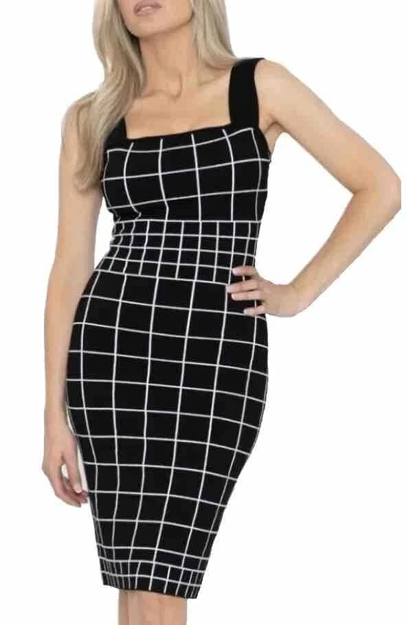 Milly Jacquard Windowpane Column Dress in Black/ White Size Large – New w/ Tags