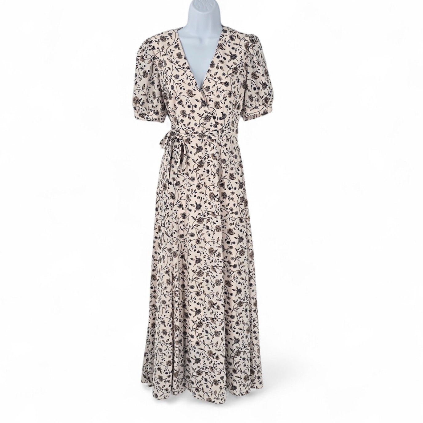 Gal Meets Glam Mille Floral Faux Wrap Maxi Dress Size 2 Puff Sleeve NWT