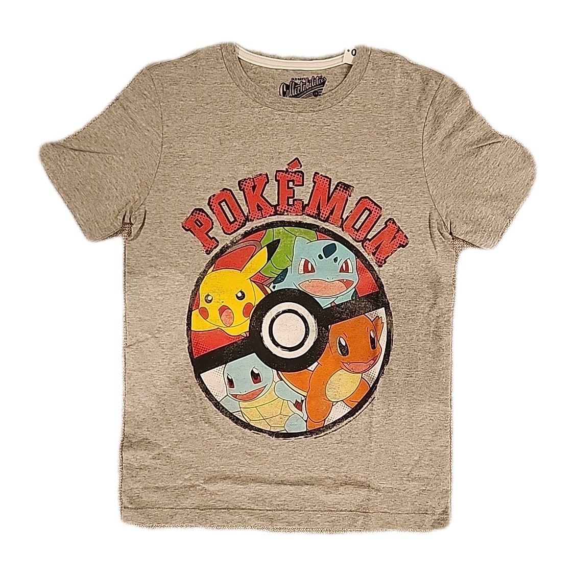 New Pokemon Pikachu Poke Ball Kids Large Switch Gaming Heather Grey Cotton Tee