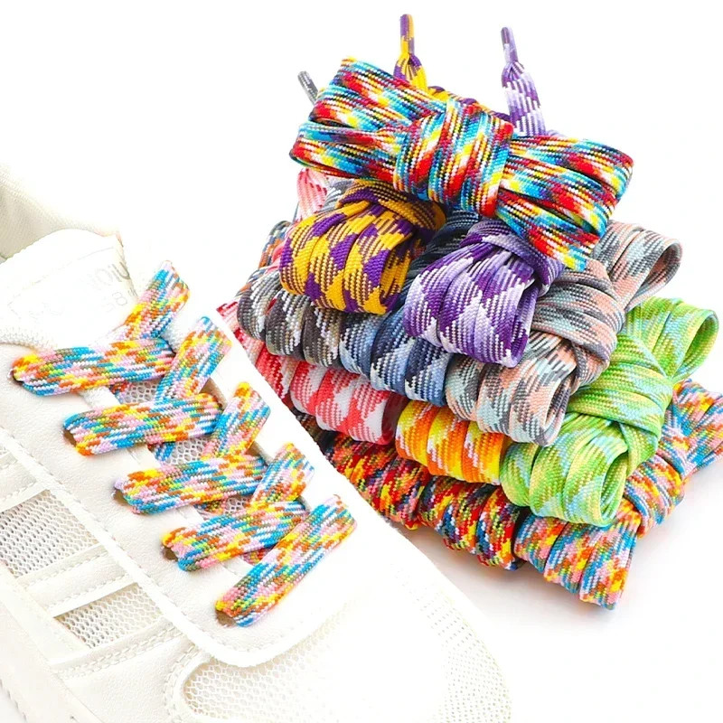 1 Pair Rainbow Shoelace Colorful Striped Shoe Laces for Woman Man Width 1CM Flat