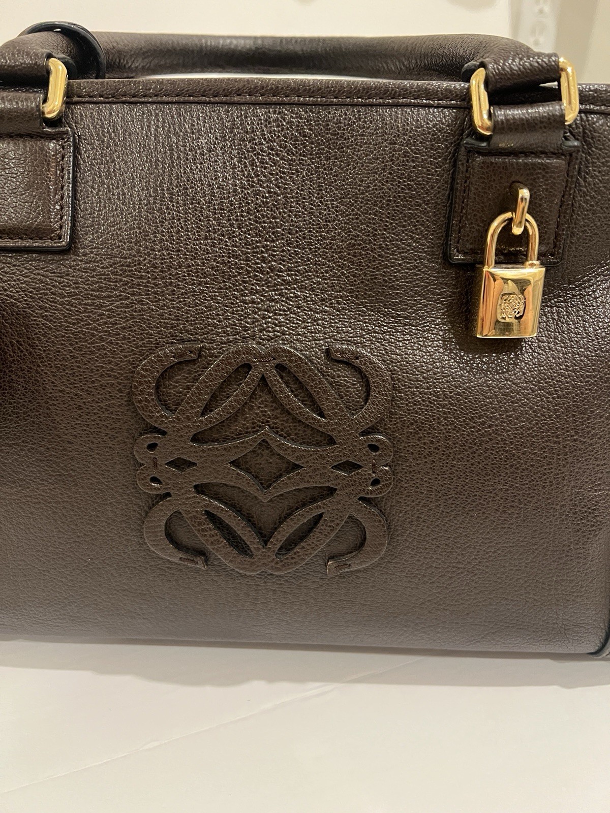 LOEWE Amazona 36 Anagram Leather Handbag Bronze Tote Boston bag Used