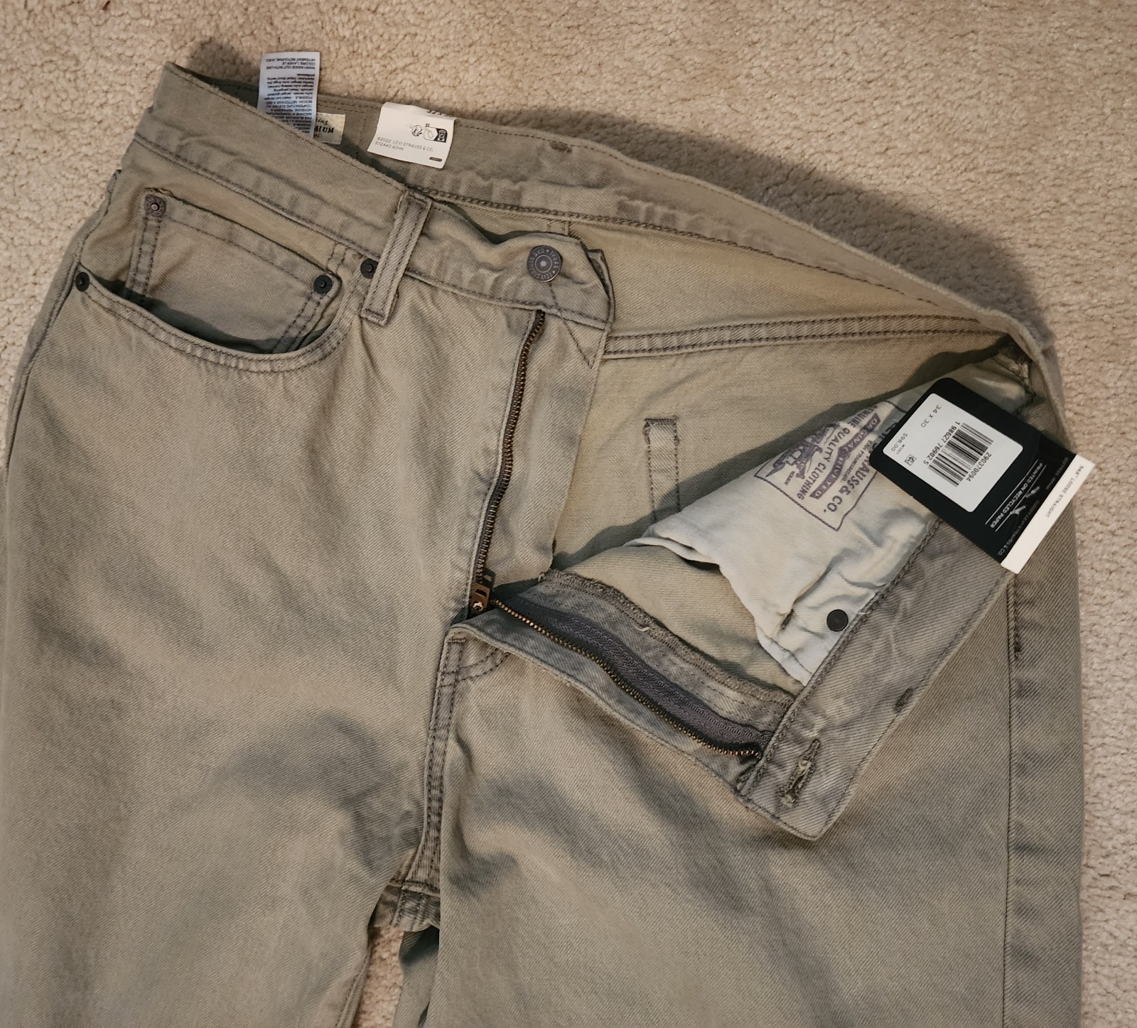 NWT Levi Premium 568 LOOSE STRAIGHT Jeans Green Non-Stretch 100% COTTON 34×30