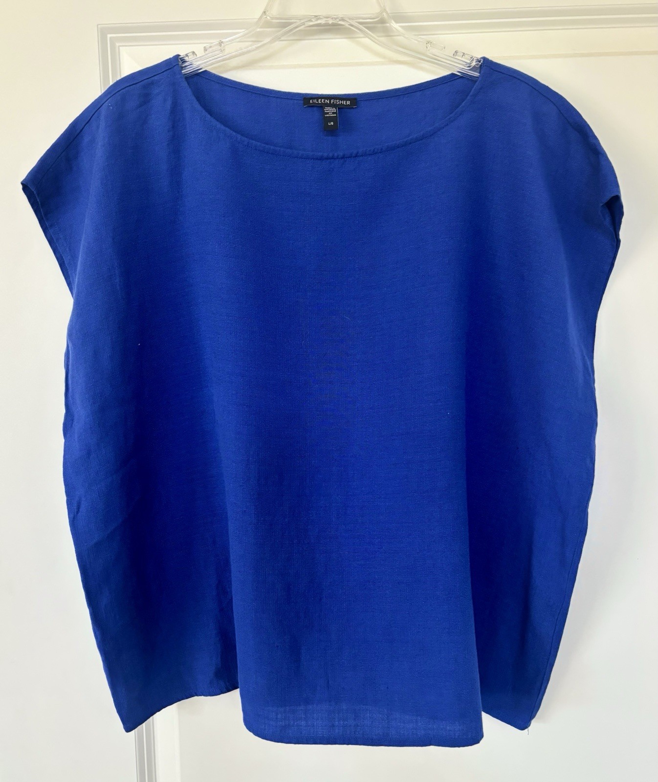 Eileen Fisher Royal Blue Linen Blend Boxy Dolman Sleeve Top Shell L