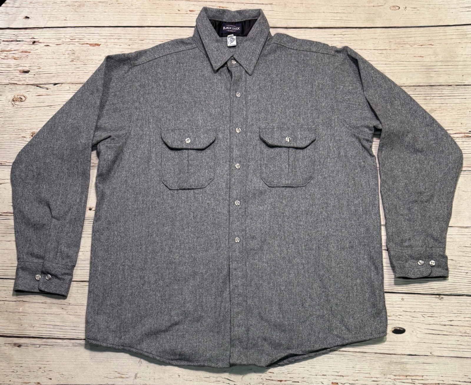 Vtg Black Duck Chamois Shirt Men’s Sz XL Gray Heavyweight 100% Wool
