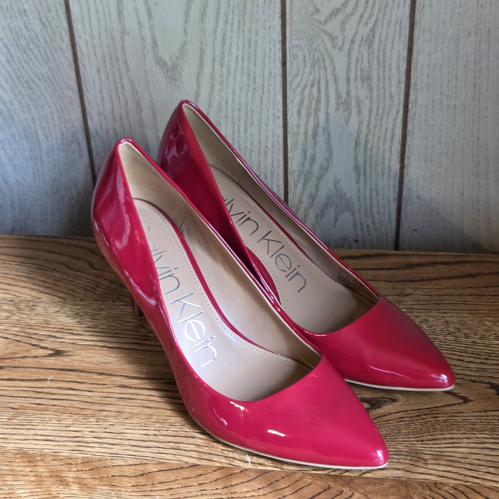 Calvin Klein Women’s Crimson Red Susan Patent Smooth High Heels – 9 us