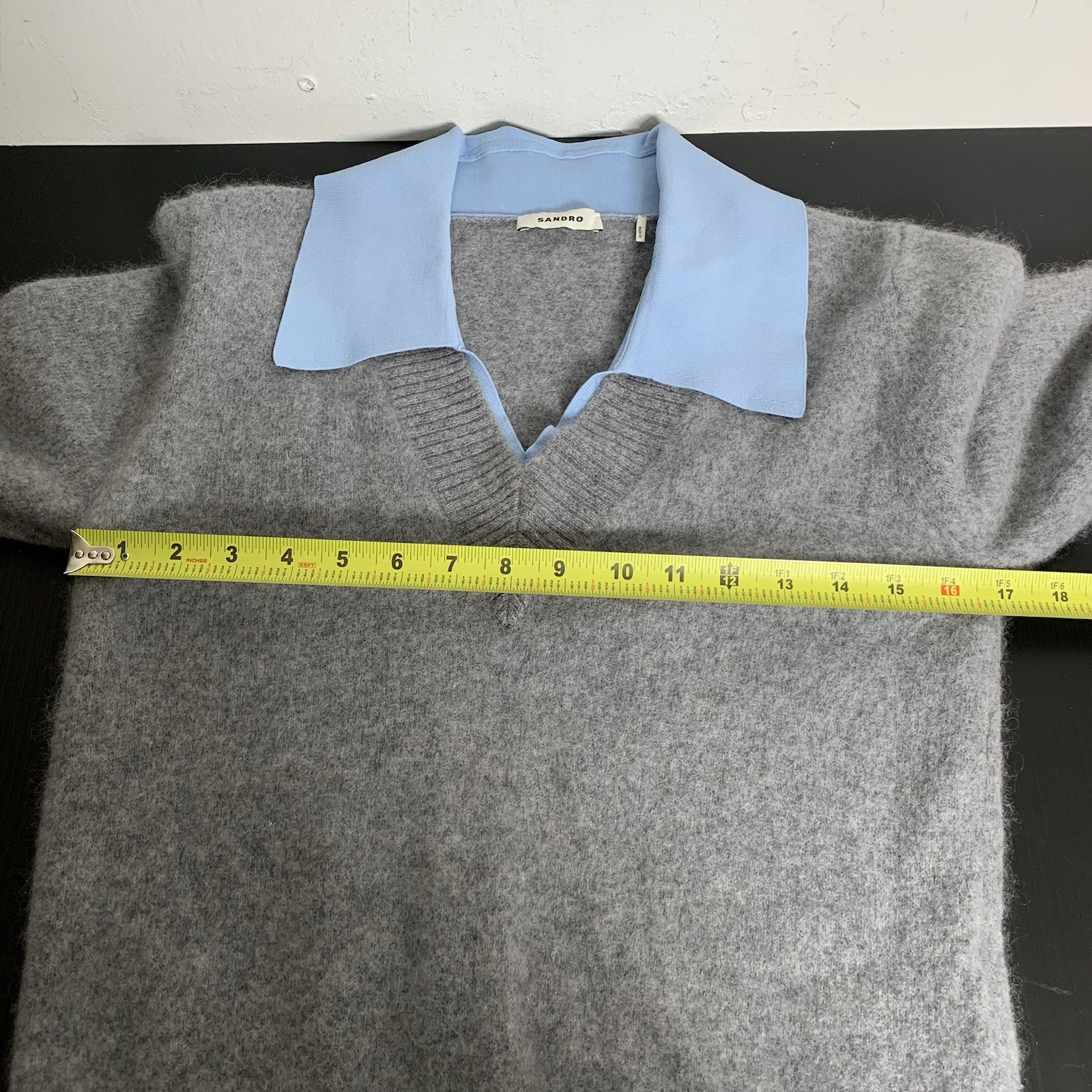 Sandro – Collared Wool Blend Sweater – Gray Blue – Size: 3