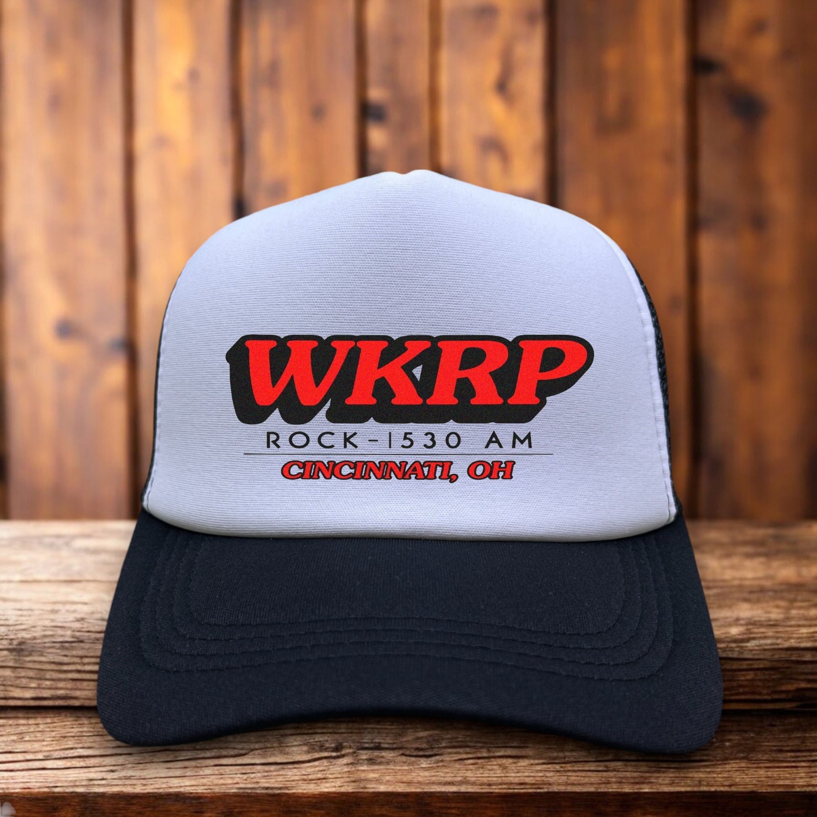 WKRP in Cincinnati Mens Trucker Hat Black Cincinnati Ohio 70s Sitcom Comedy Cap