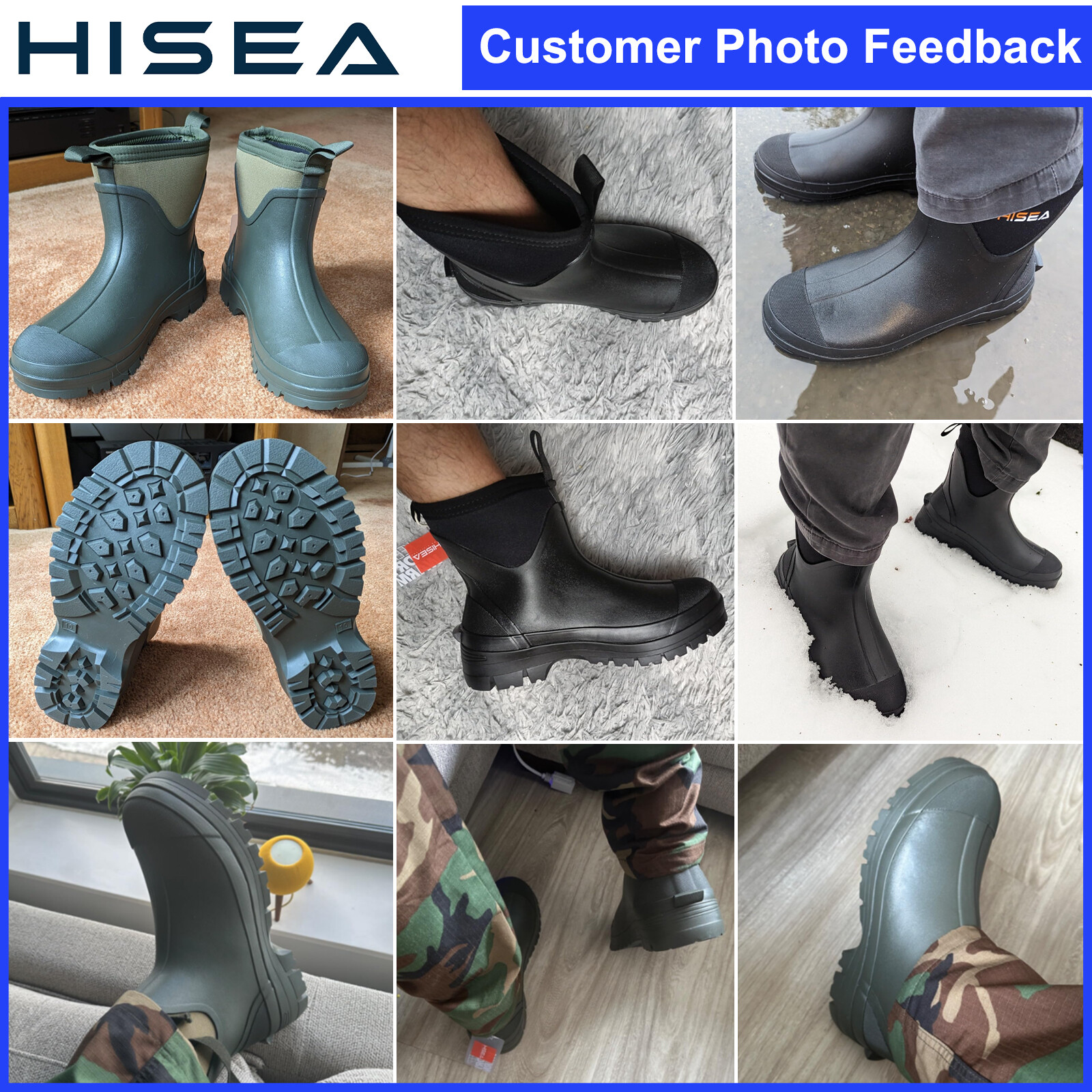 HISEA Men Waterproof Slip On Chelsea Rain Boot Steel Shank Garden Work Ankle Boo