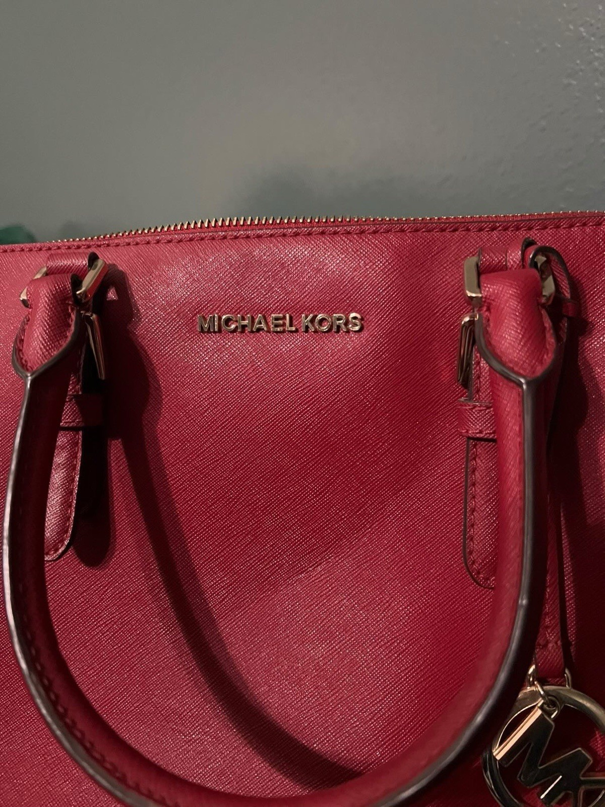 Michael Kors Red Zip-Top Satchel Top Handle Bag w/ Detachable Strap, Pockets