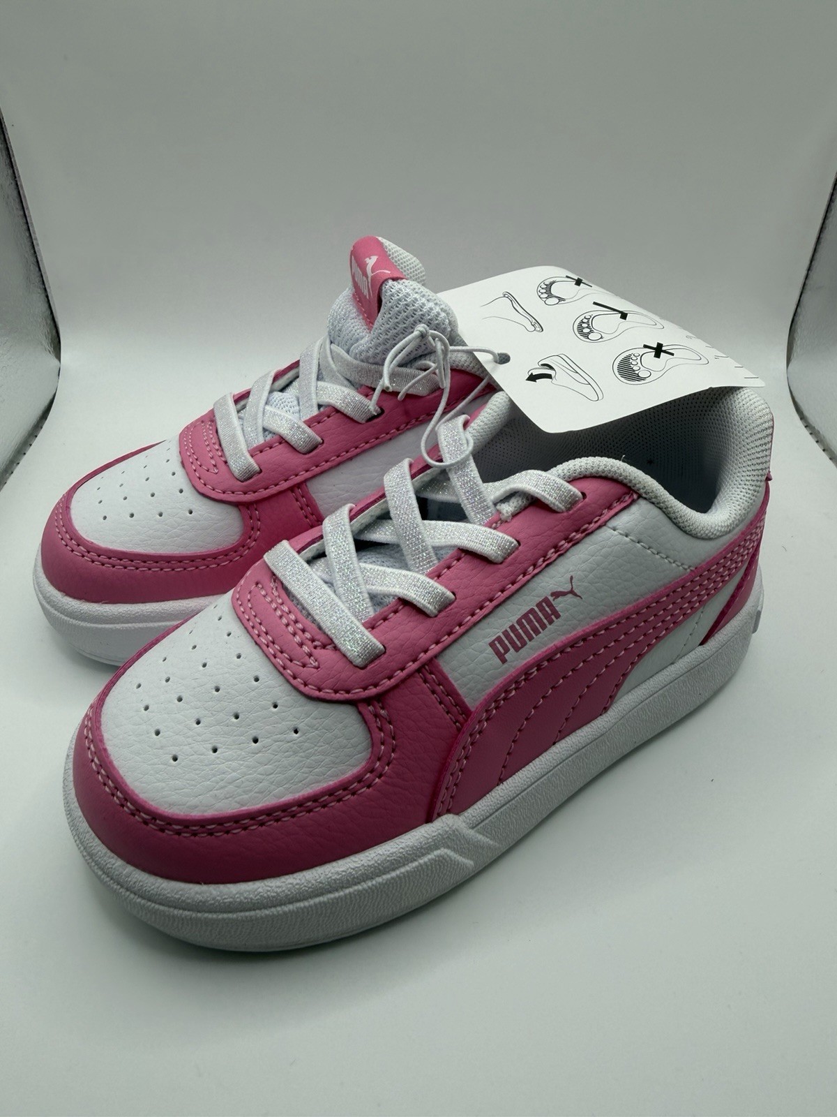PUMA Youth Girls Pink White Low Top Lace Up Comfort Sneakers Synthetic Rubber