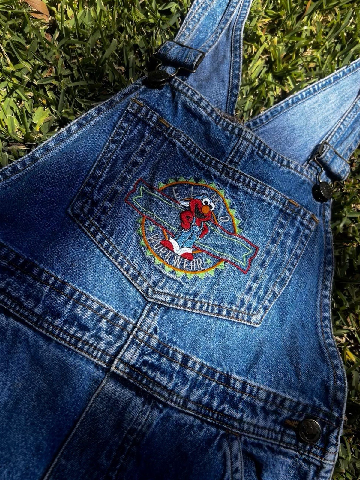 Sesame Street Elmo Denim Overalls Medium Youth Vintage