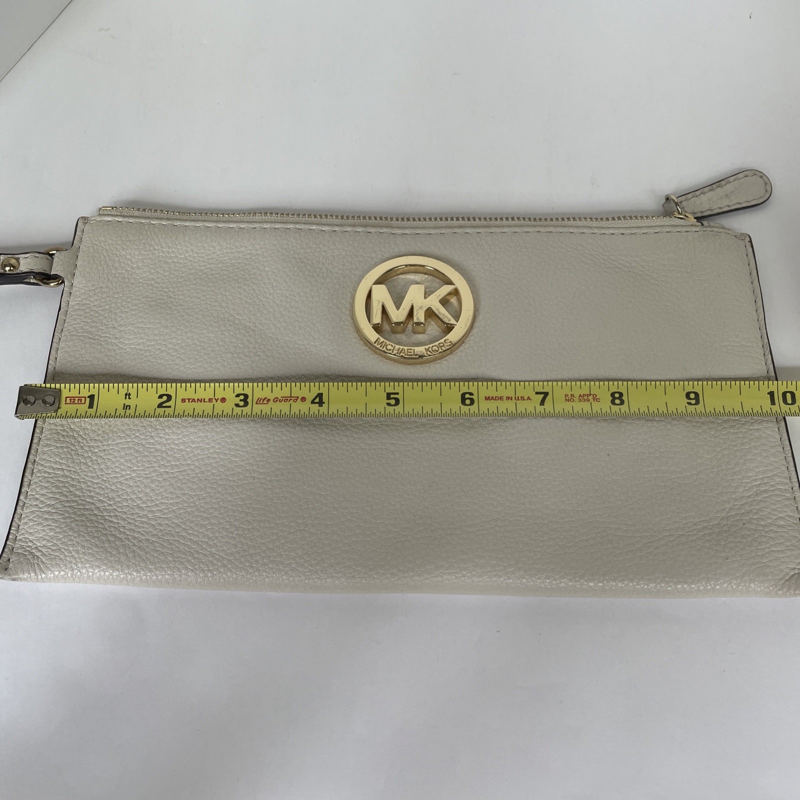 Michael Kors Ivory Large Pebbled Leather Wristlet/Clutch