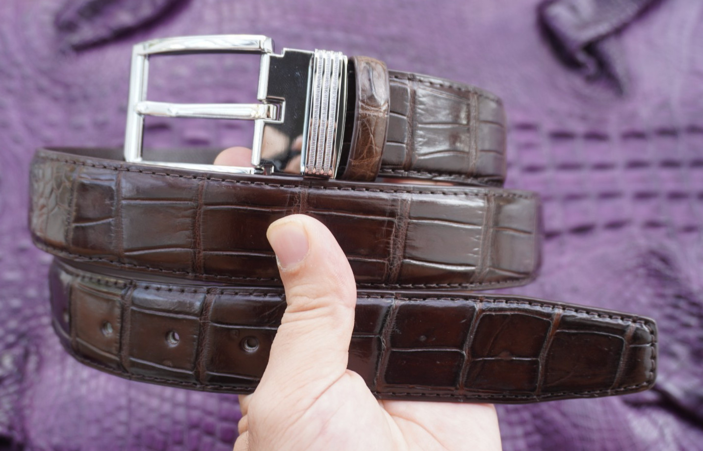 Dark Brown Genuine Crocodile Belly Leather Skin Men’s Belt W 1.3 inch #S18