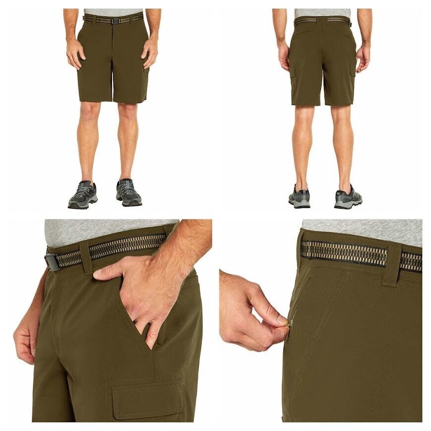 Orvis Mens Black-Green 4 way Stretch Cargo Short with Belt Sz 32,34,36,38,40,NWT