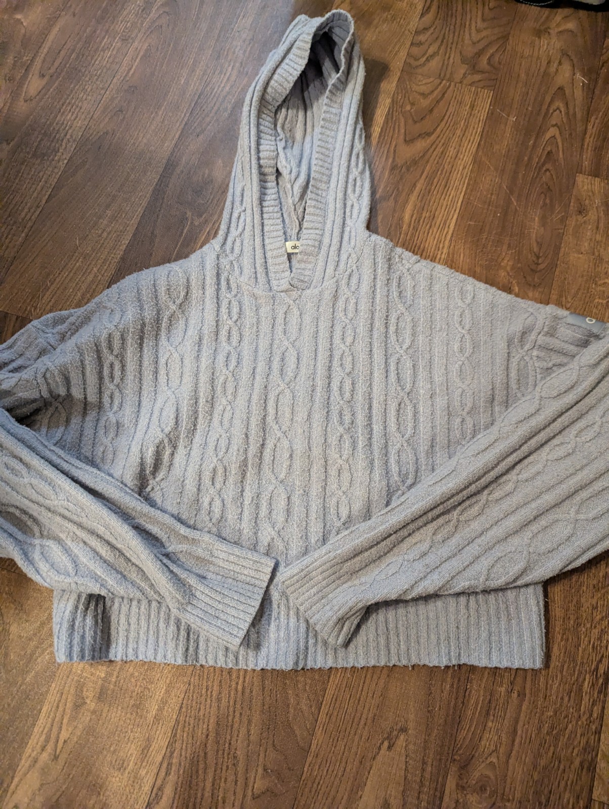 ALO YOGA Cable Knit Winter Bliss Hoodie Xs Women’s Light Blue Winter Frost