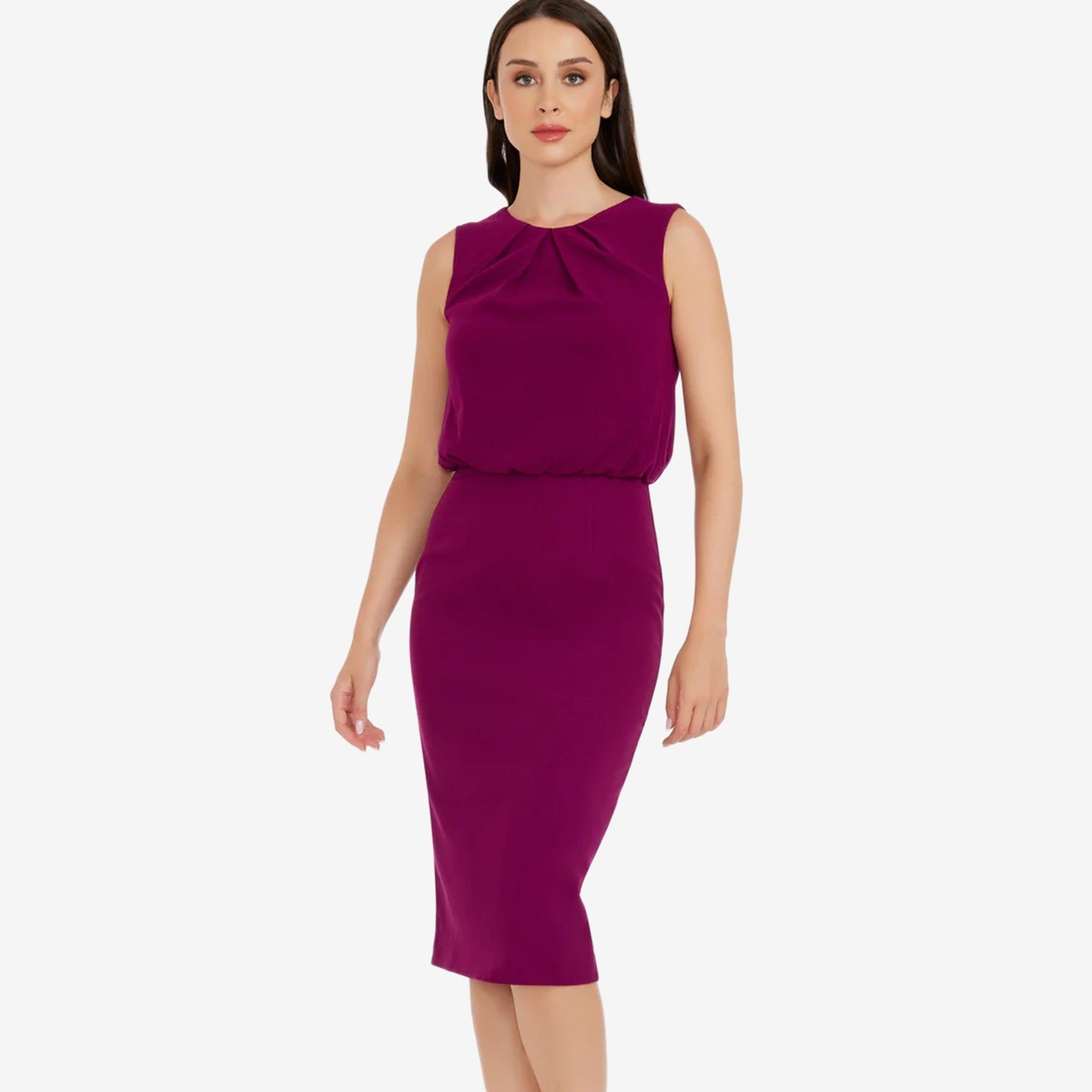 Dress The Population Amada Midi Dress Size L Dark Magenta Party Cocktail
