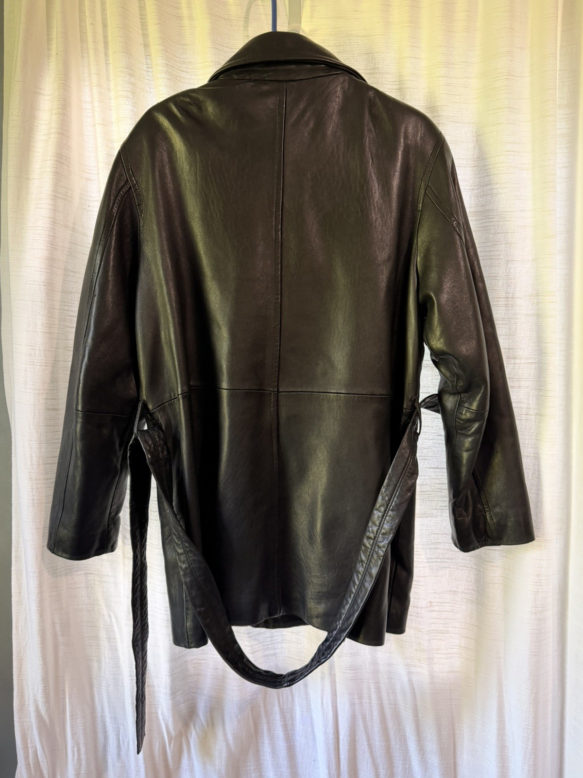 Vintage Express Black Leather Trench Coat Belted – MEDIUM – 1990s Goth Matrix