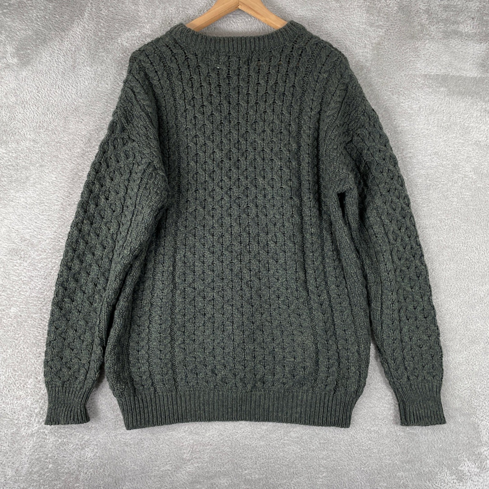 Aran Crafts Sweater Womens Large Green Merino Wool Cable Knit Irish Fisherman