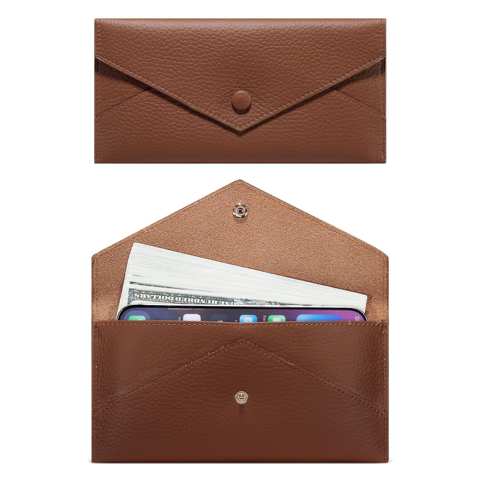 XEYOU Envelope Card Wallet for Women Genuine 7.7 x 4.1 x 0.6 inches, Brown