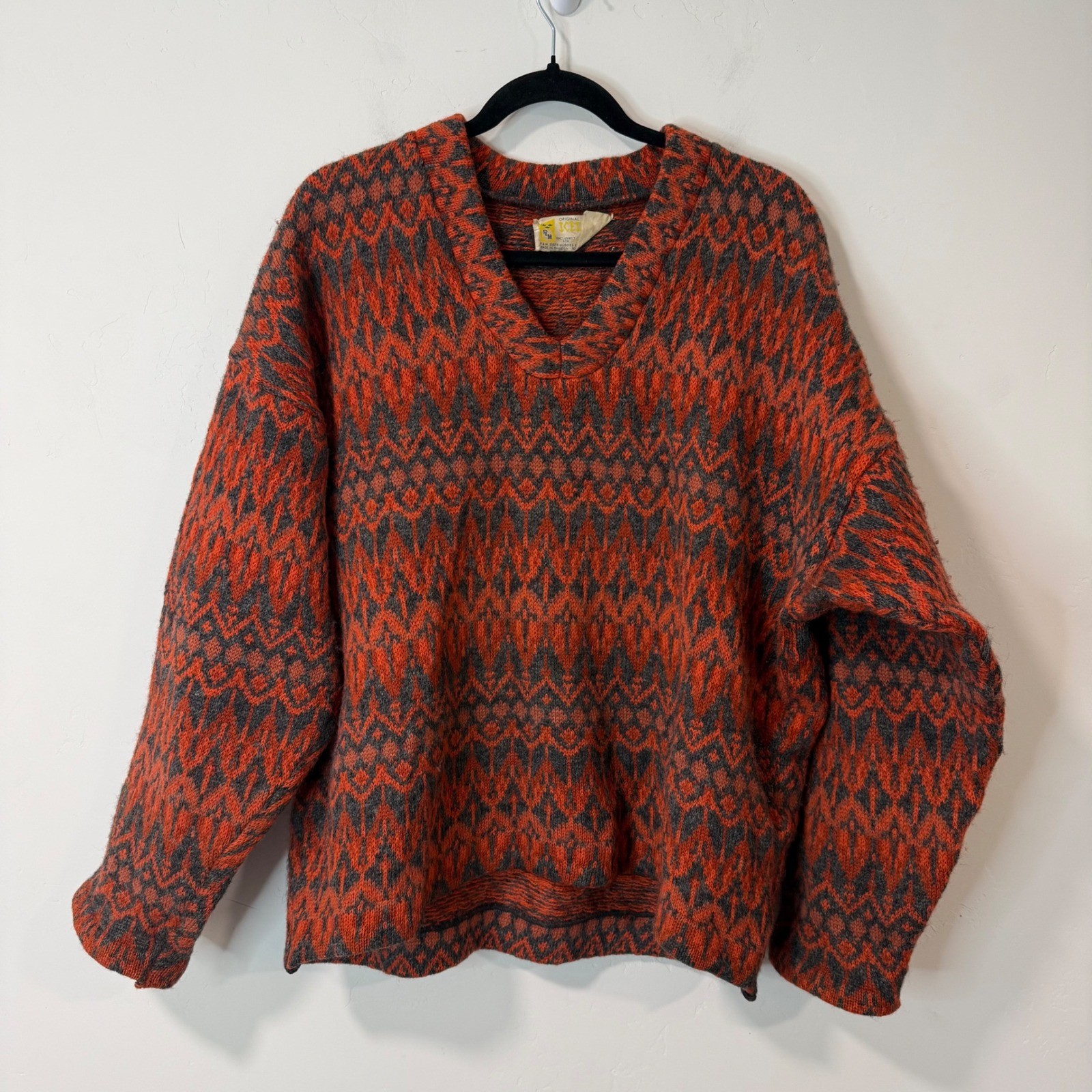 Vintage Icelandic Sweater 6 Orange Gray Vintage Wool Fair Isle Sweden