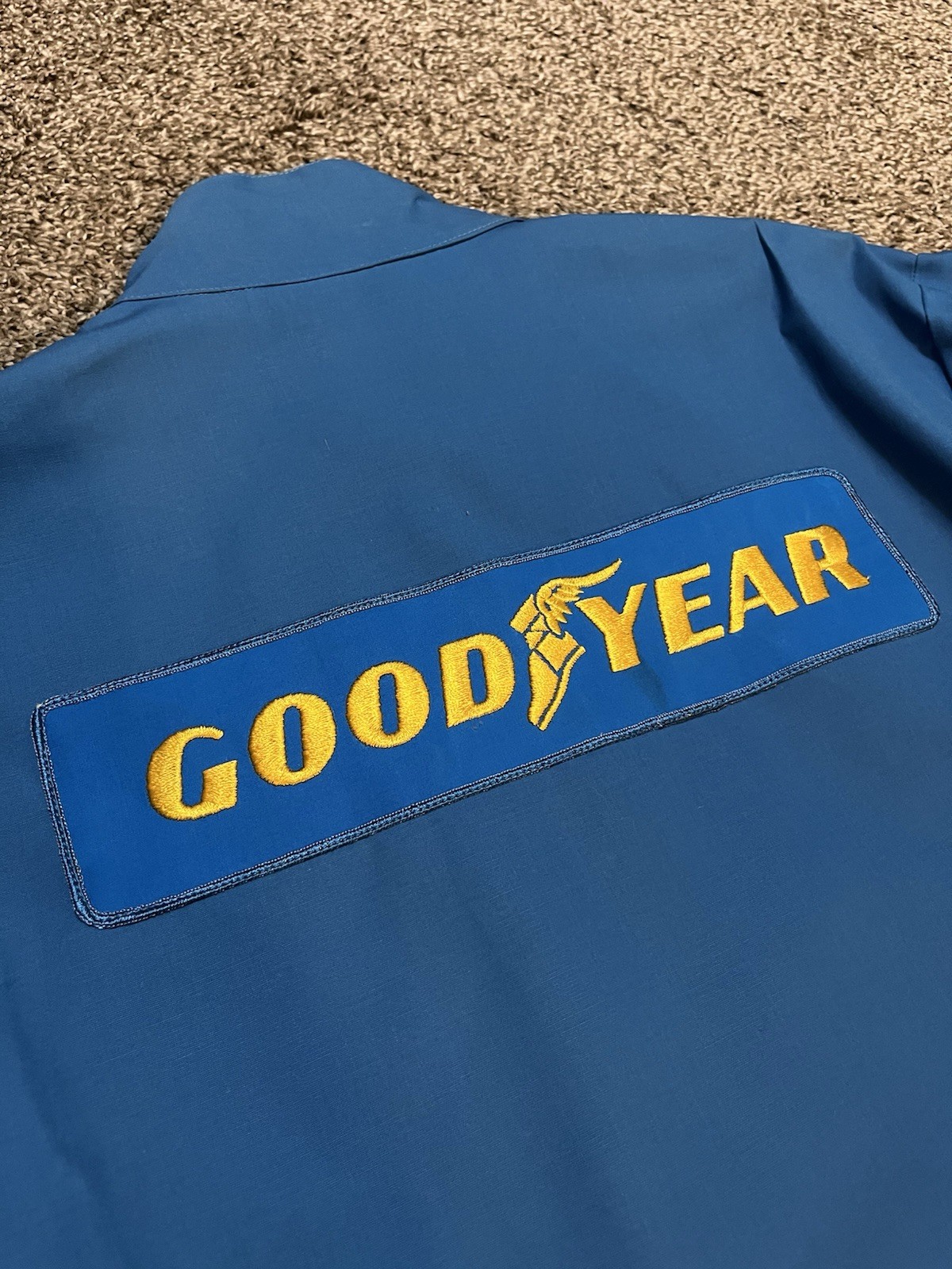 Vintage Goodyear Tires Racing Jacket Size Large USA Made Blue Stripes NOS Indy