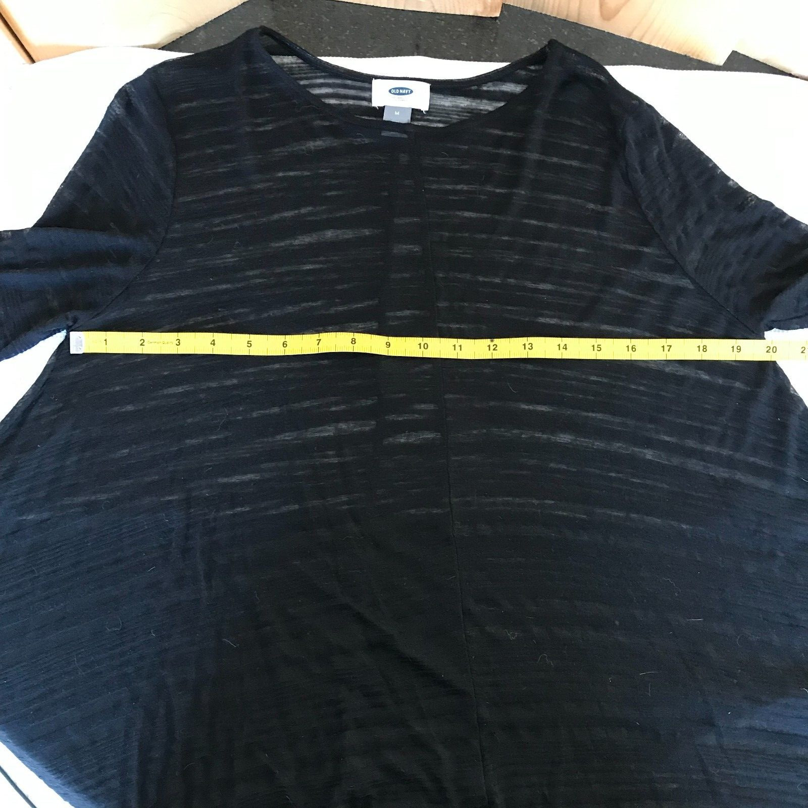 Old Navy Sheer/Semi-Sheer Black Striped Flared Top Long Sleeved, Size: Med Tall