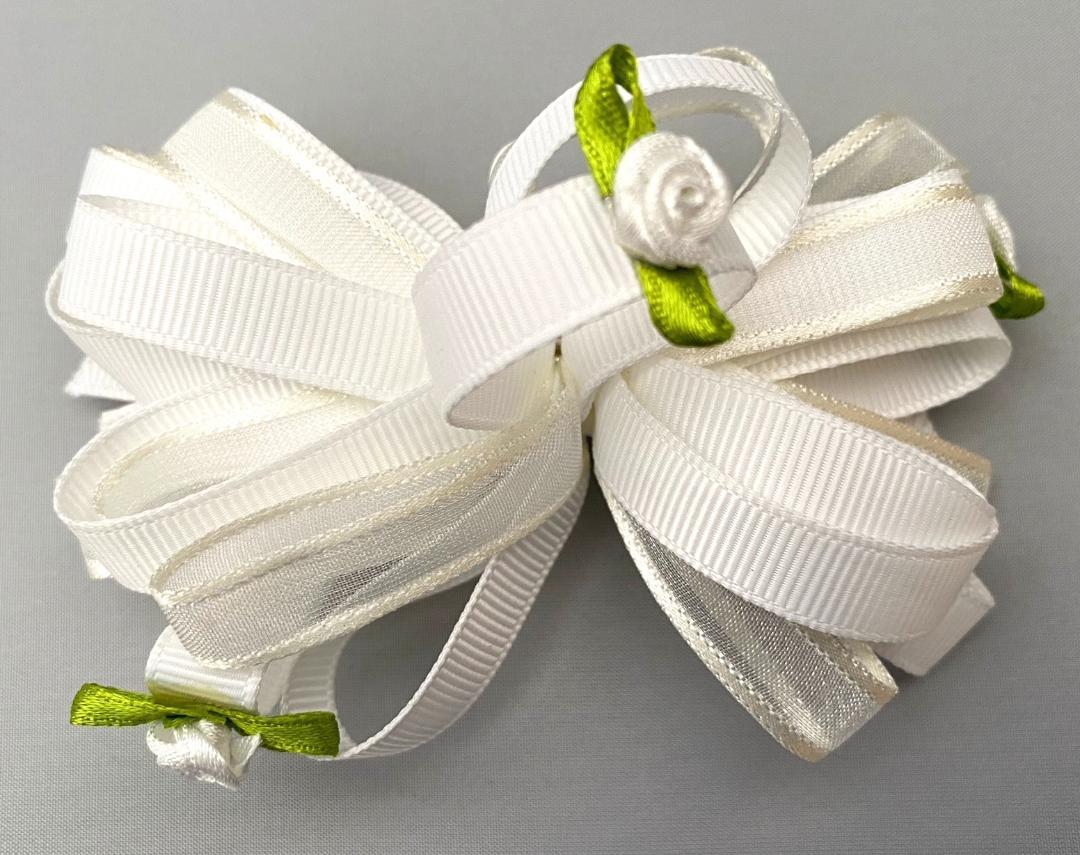 DAINTY SILK ROSES & RIBBON BOW BARRETTE SELECT COLOR FREE USA SHIPPING