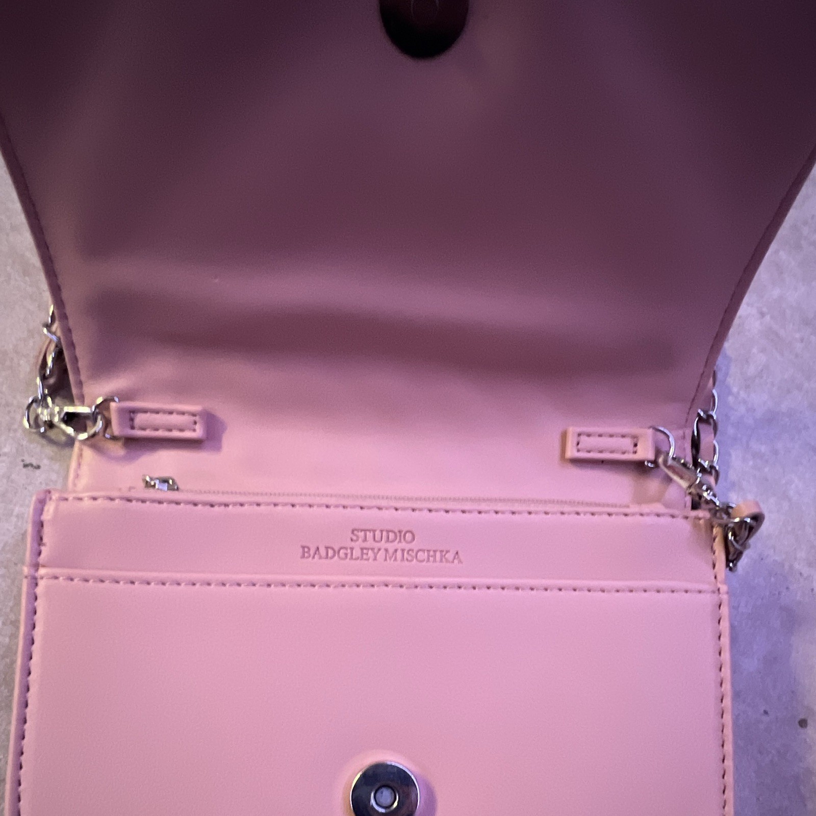 Studio Badgley Mischka Pink Quilted Chain Strap Crossbody Wallet, Folding