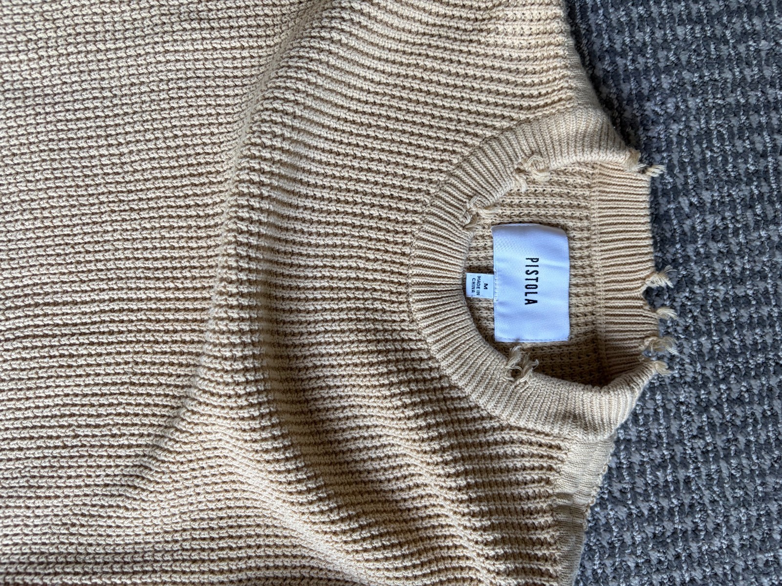 Pistola Olga Beige Cotton Distressed Sweater Knit Pullover Medium 109