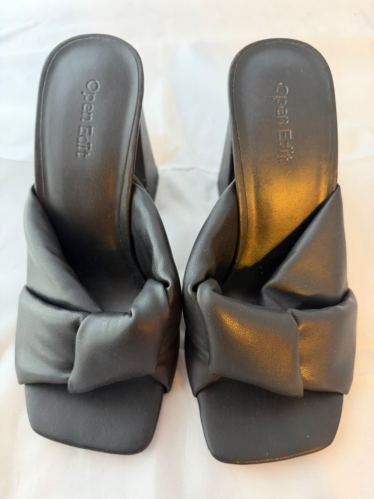 OPEN EDIT Saydee Slip on Heel Mule Sandal, Black Puffer Knot, Size Women 5 NEW