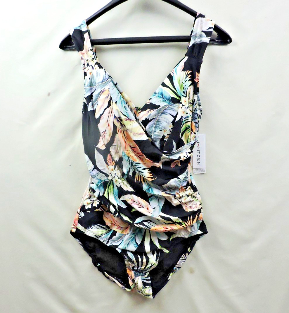 Jantzen Solid Surplice Maillot One piece Swimsuit Black Cabana Size 10
