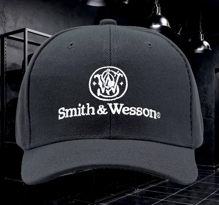 Smith & Wesson – Screen Printed White Logo – Black, Adjustable Ballcap Hat Adult