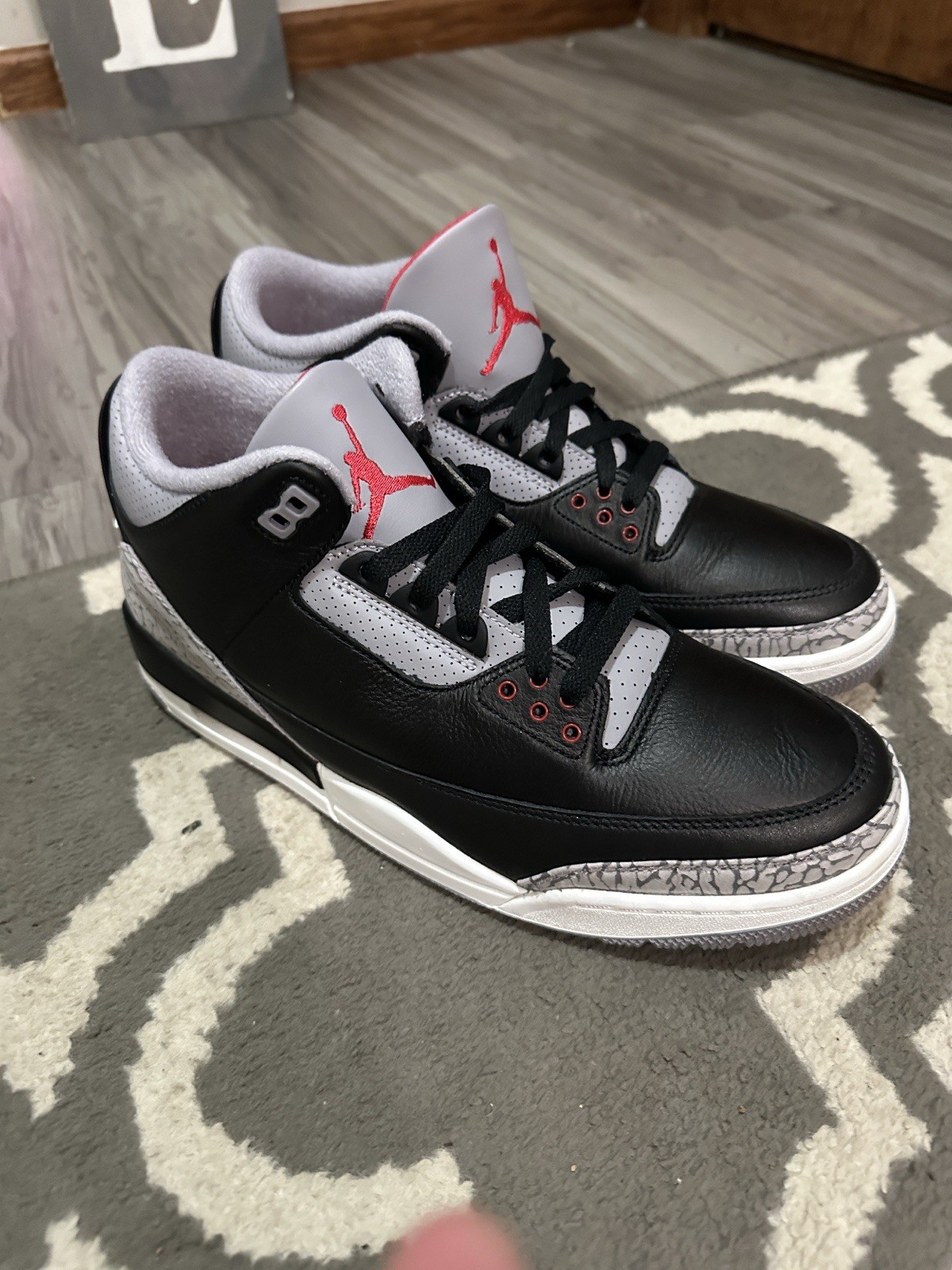 Jordan Air Jordan 3 Mid Top Colorblock Leather Sneaker Lace Up Black Gray Red