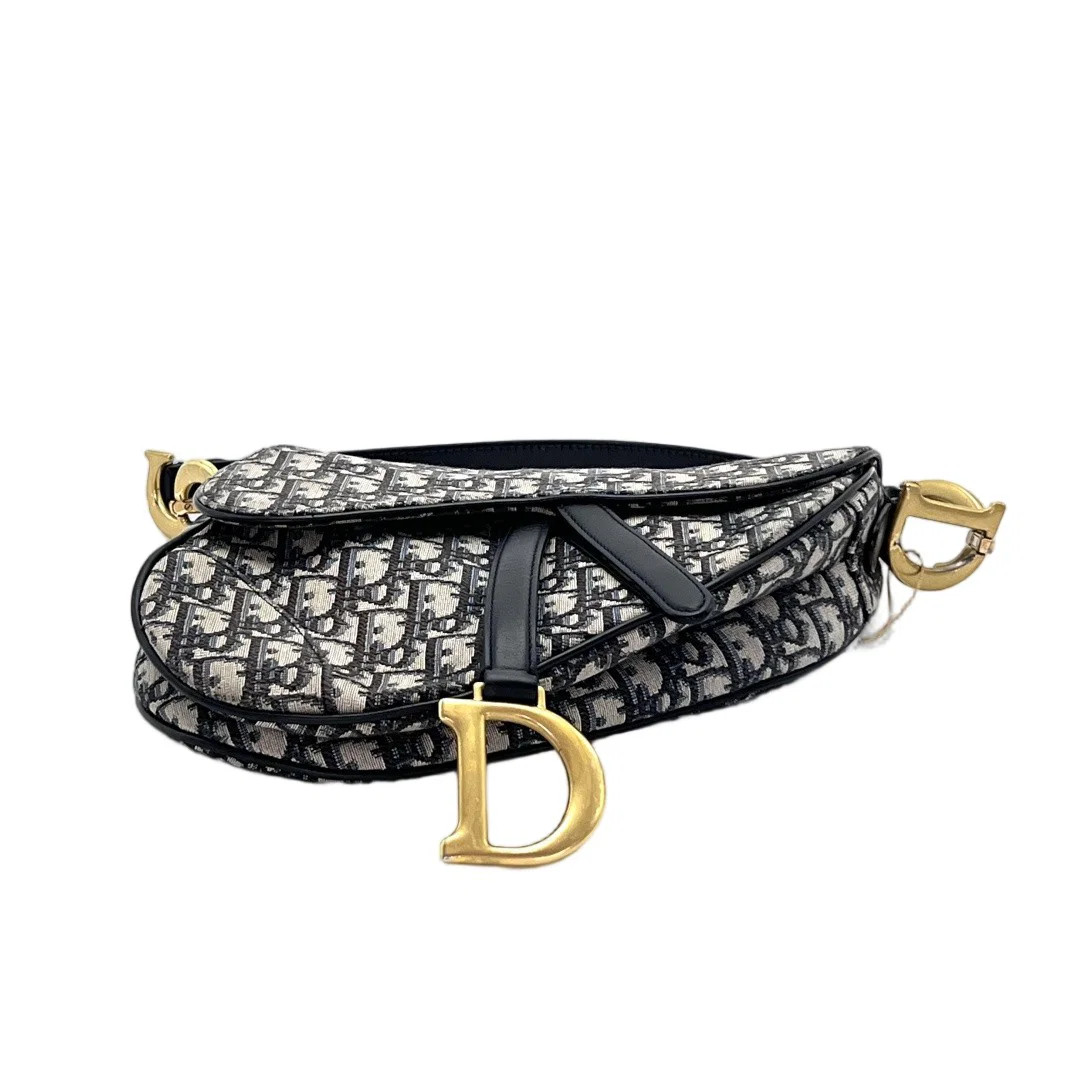 Dior Medium Saddle Bag Beige Navy Oblique (zz072326j0r)