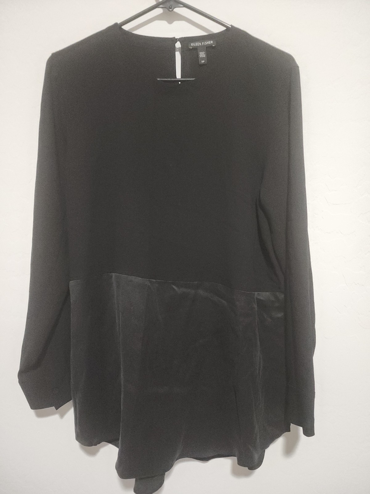 Eileen Fisher Deep Hemlock Black Mixed Silk Crepe Tunic Long Sleeve Size SP