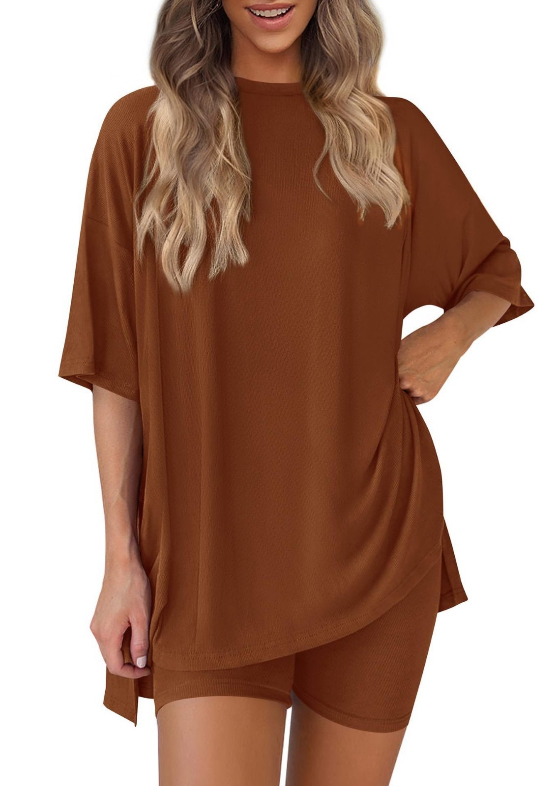 WOMEN Casual Lounge Set Solid Color T-Shirt and Shorts 2 Piece Tracksuit S-3XL
