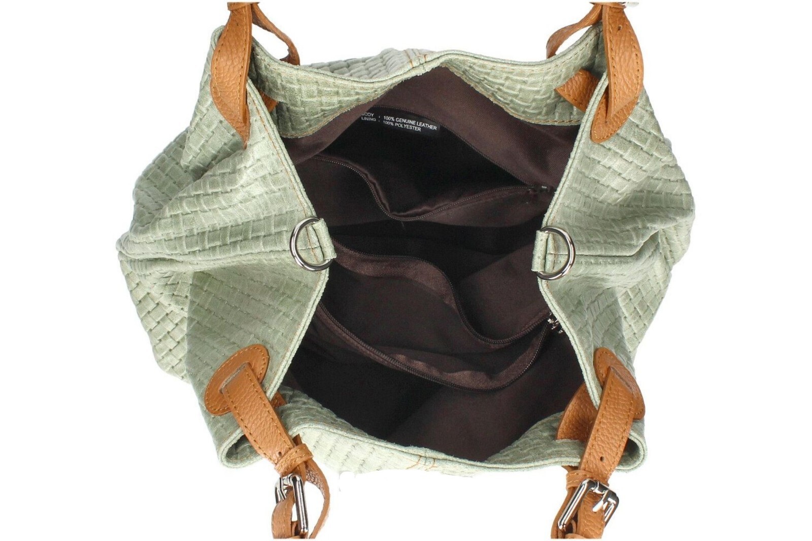 Italian Genuine Leather Shoulder Bag Tote – Made In Italy – Black & Cognac Brown