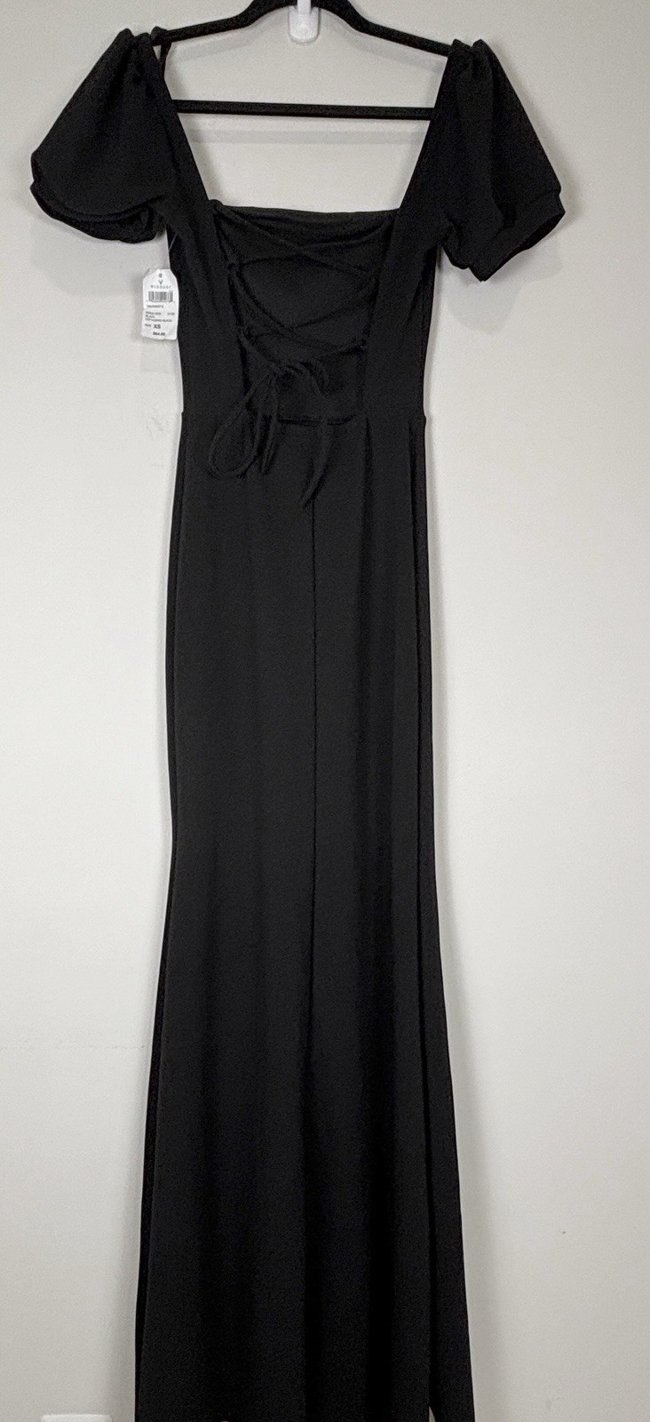 Windsor Denali Formal Puff Sleeve Lace Up Back Gown High Slit XS