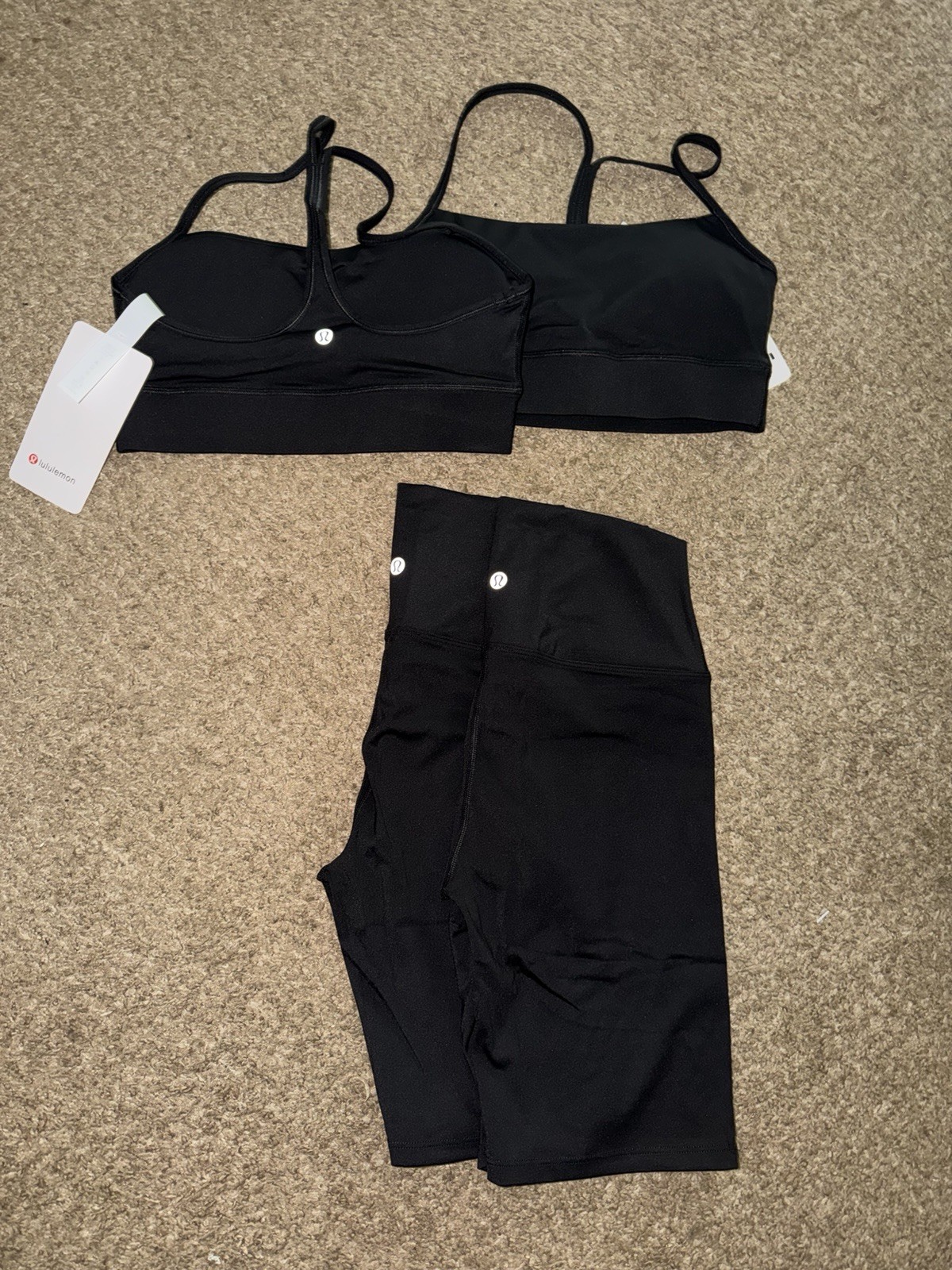 Lululemon 4 Piece Set Flow Y Bras Align High Rise Biker Shorts Black NWT S: 4/6