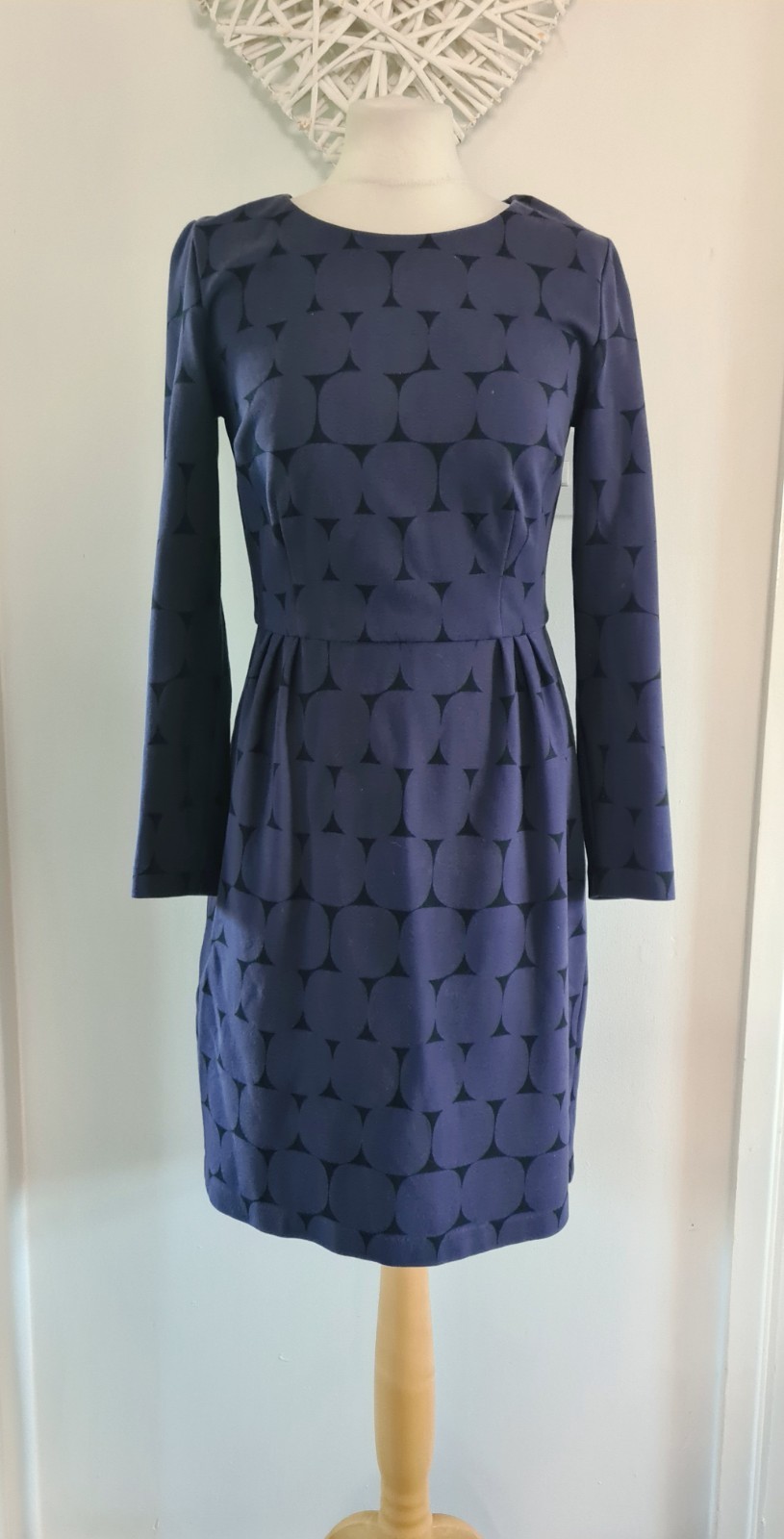 Ladies Boden Cotton Blend Navy Blue Black Geo Print Pencil Dress Size Size 12 R