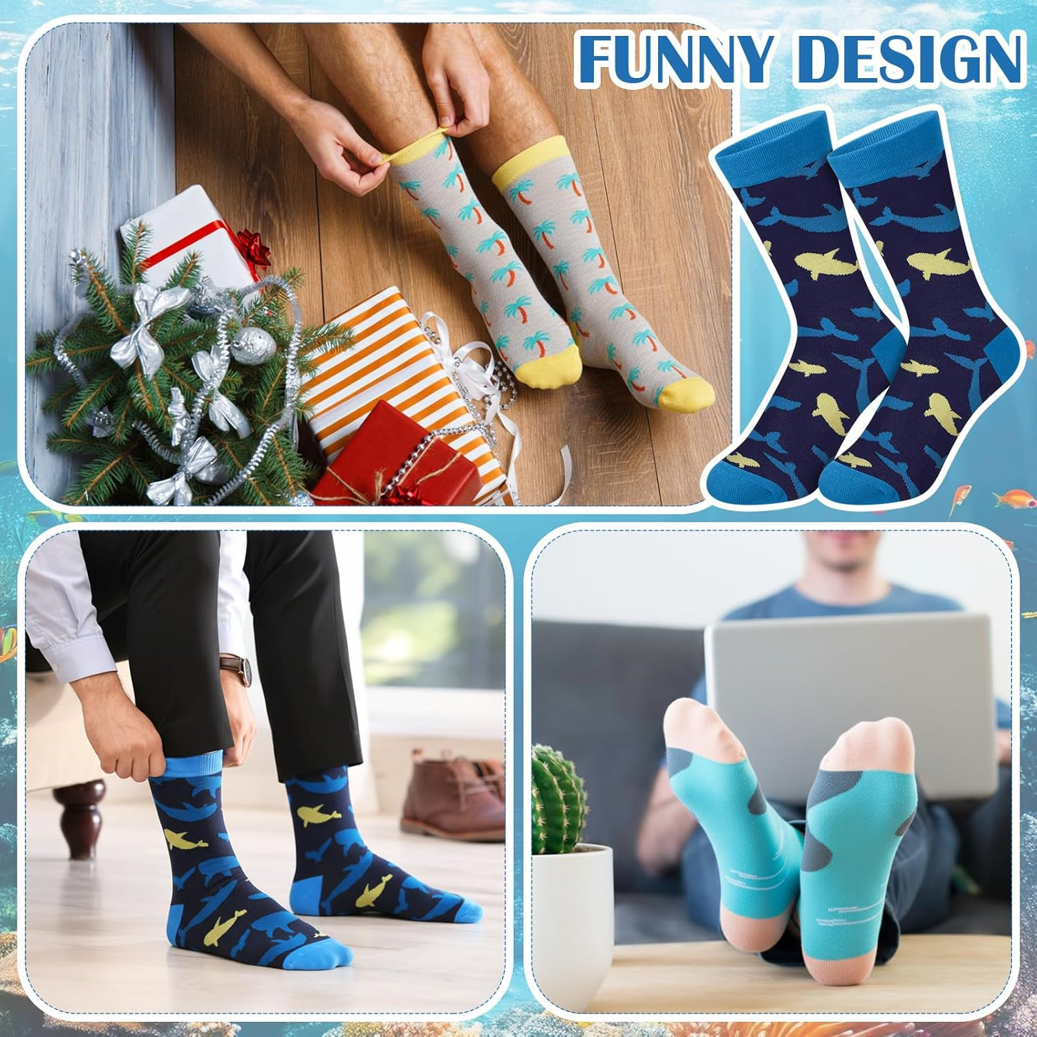 10 Pairs Funny Socks for Men Ocean Themed Assorted Fun Crazy Cute Boardroom Nove