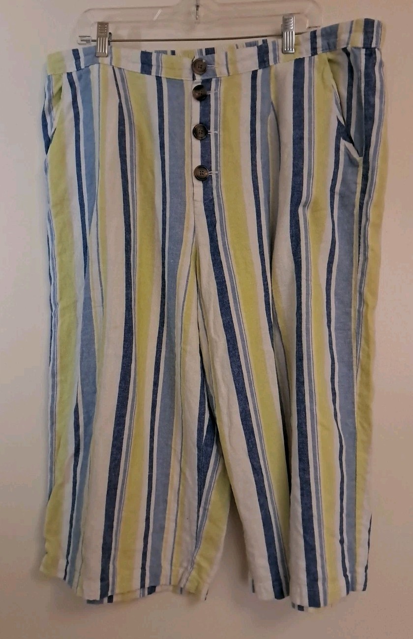 a.n.a. XXL Linen Blend Womens Linen Blend Striped Beach Coastal Pants High Rise