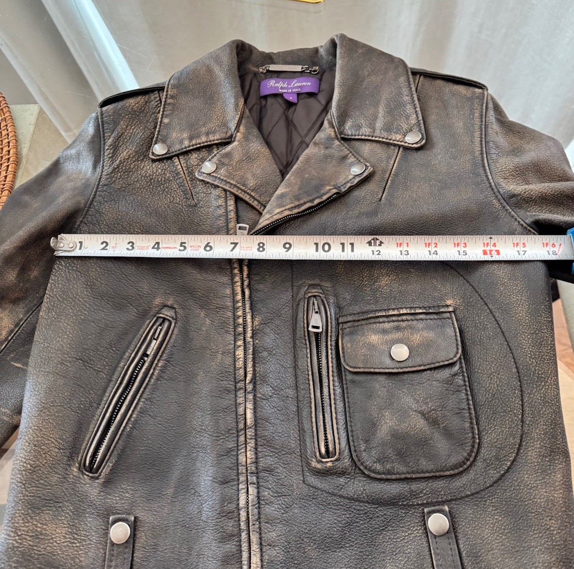 polo ralph lauren purple label 100% calf skin leather moto jacket womens size 8