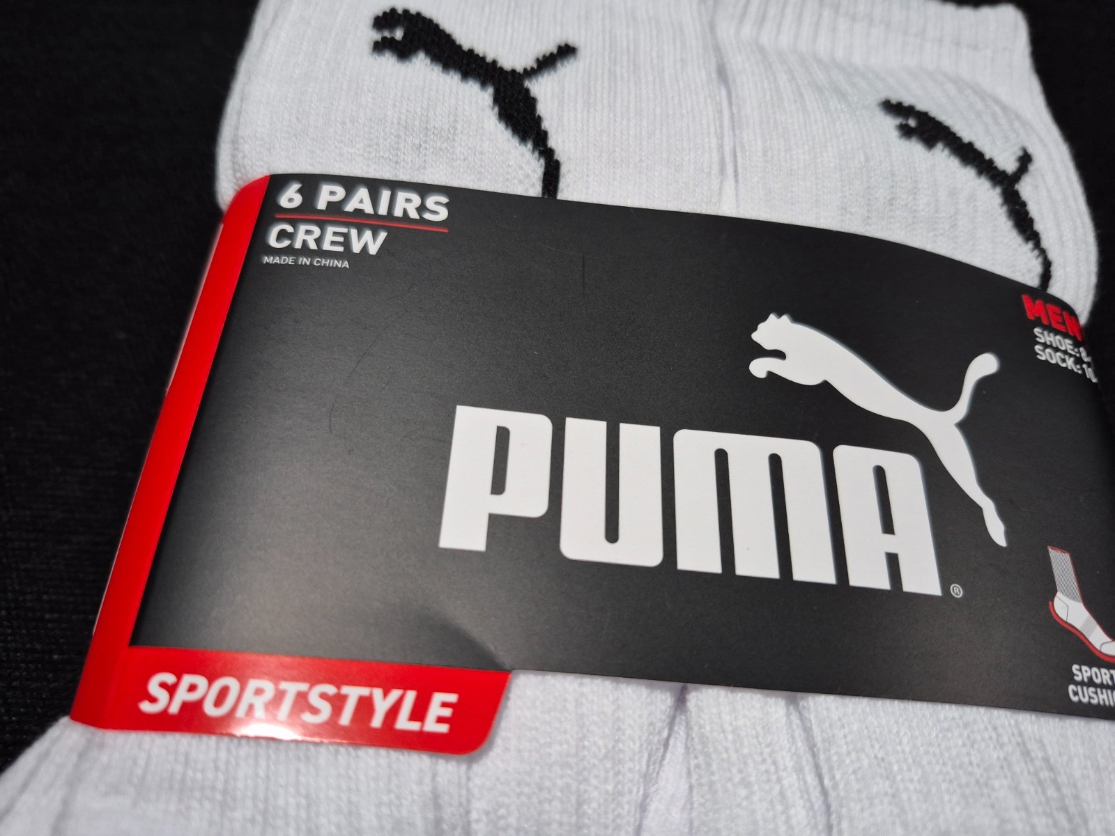 Puma Mens 6 Pairs Training crew Sports Socks SZ 8-12 Sports Style Cushioned