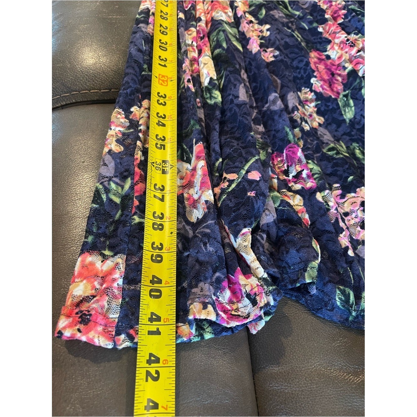 Papillon Navy Floral Sleeveless Midi Dress with Pink & Green Accents Flowy Lace