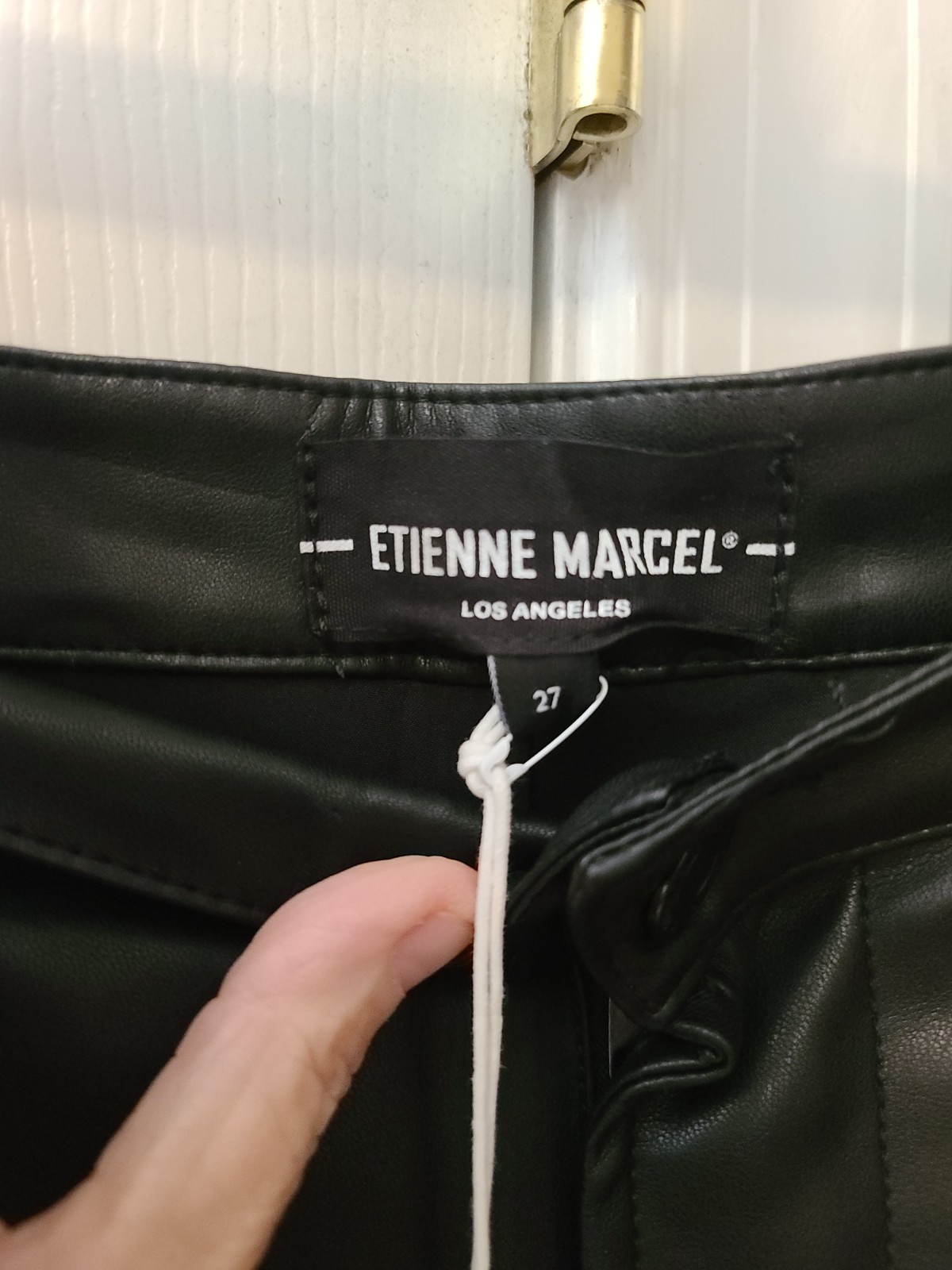 Etienne Marcel Black Faux Leather Straight-Leg Dress Pants Mid Rise 28″ Inseam