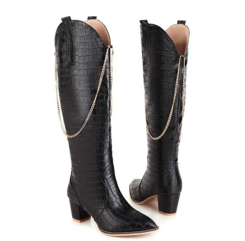 Fashion Womens Alligator Pattern Knee High Boots Dress Club Casual Formal Shoes