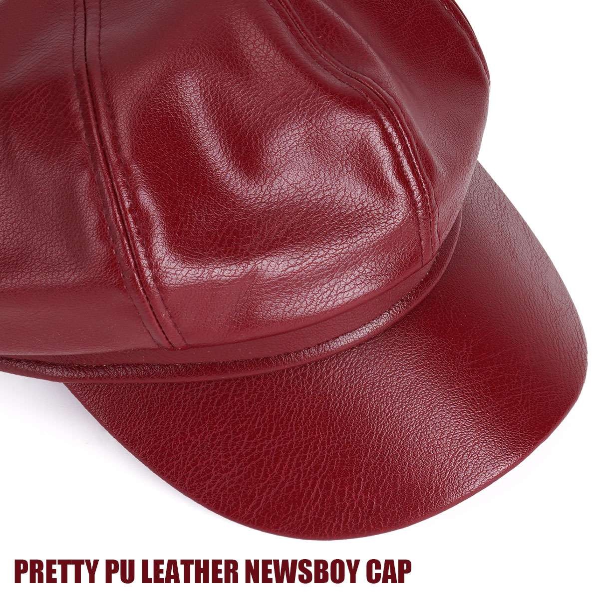 French Retro Ladies Artist PU Leather Beret Cap Baker Boy Peaked Cap Newsboy Hat
