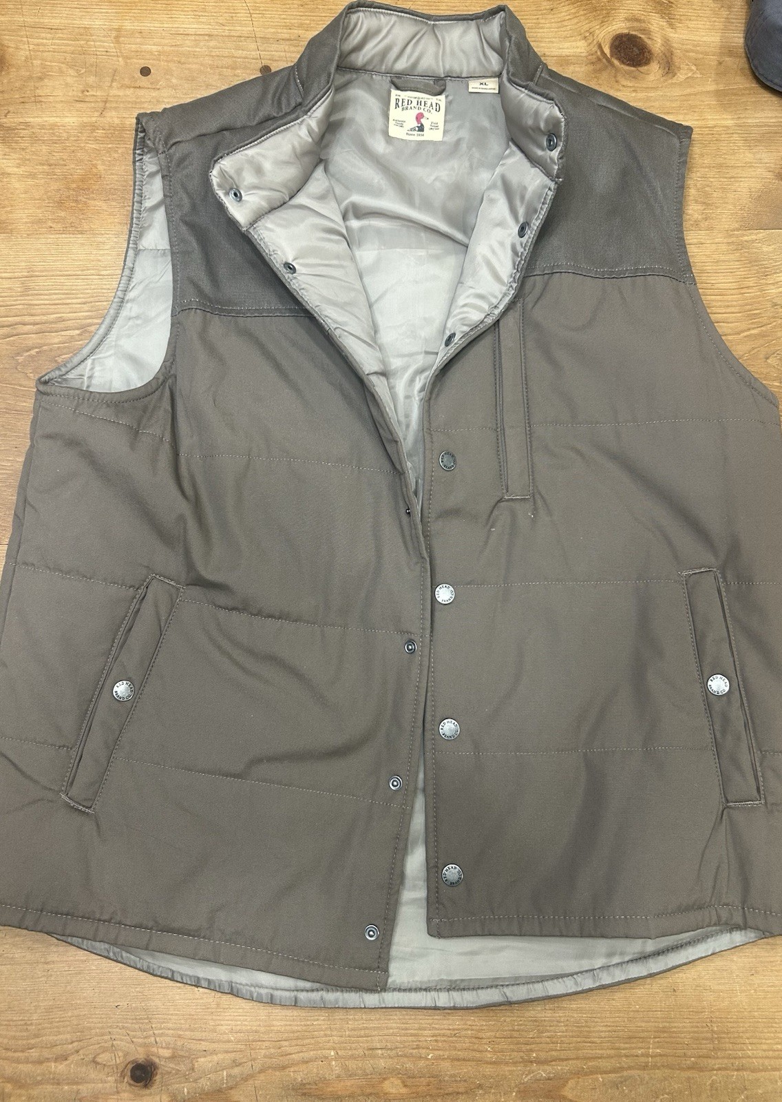 RedHead Men’s Green Snap Front Lined Vest w/ Pockets Stand-Up Collar XL