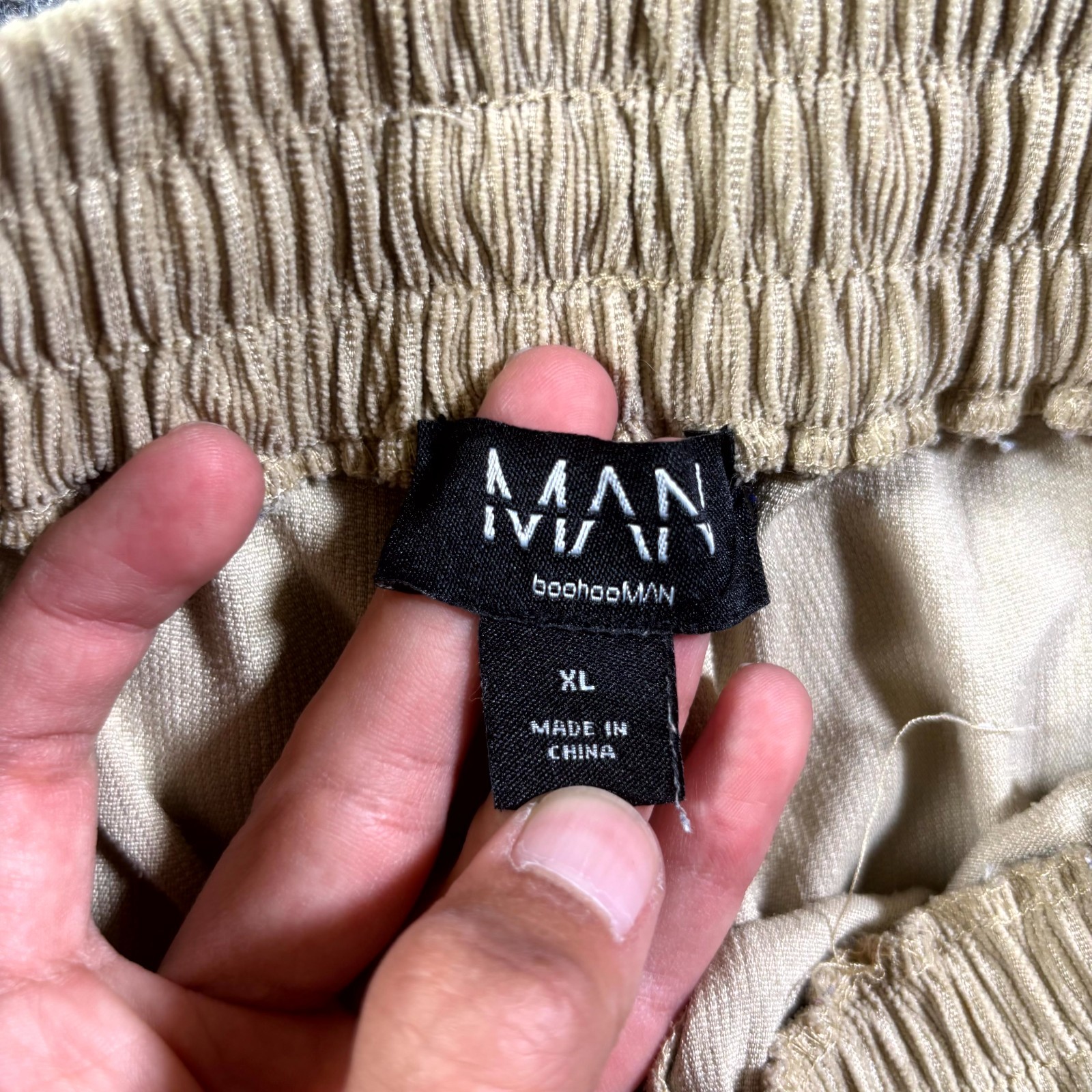 BoohooMAN Cargo Pant Men’s XL Beige Polyester Corduroy Tapered Workwear Stretch